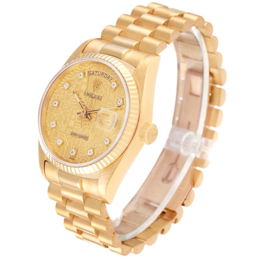 Men's Rolex President Day-Date 18k Yellow Gold Diamond Mens Watch 18038 For Sale