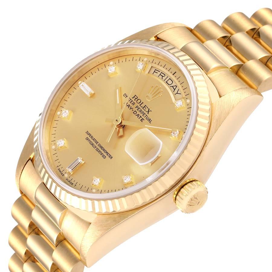 Rolex President Day-Date 18k Yellow Gold Diamond Mens Watch 18038 1