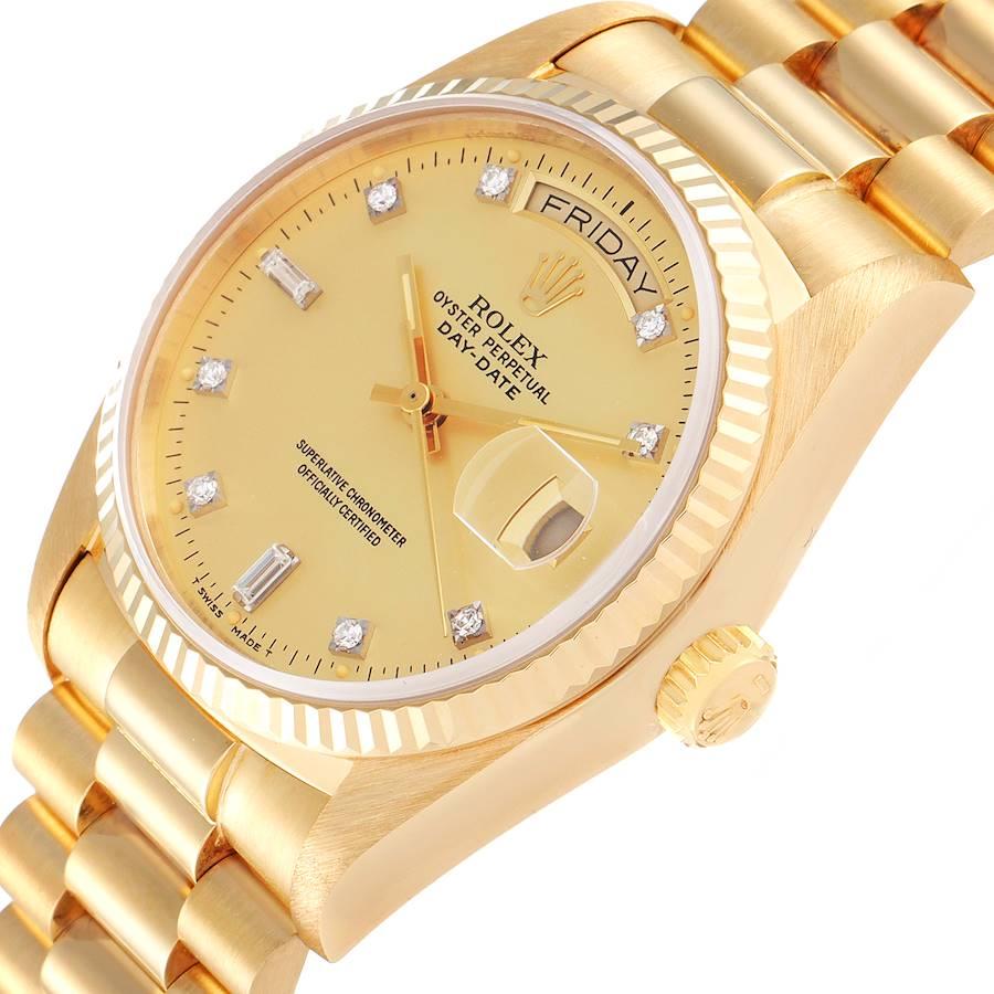 Rolex President Day-Date 18k Yellow Gold Diamond Mens Watch 18038 For Sale 1