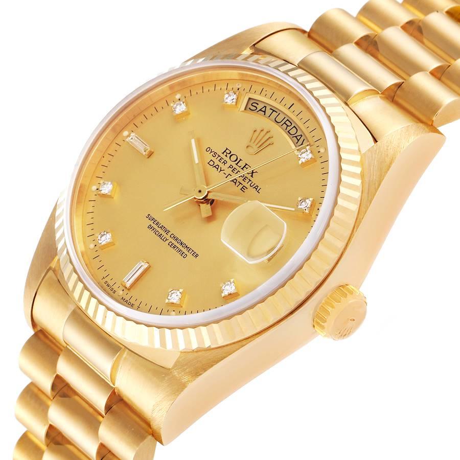 Rolex President Day-Date 18k Yellow Gold Diamond Mens Watch 18038 1