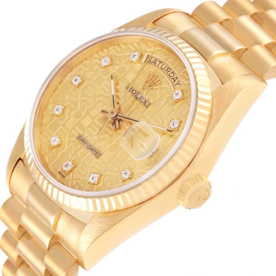 Rolex President Day-Date 18k Yellow Gold Diamond Mens Watch 18038 For Sale 1