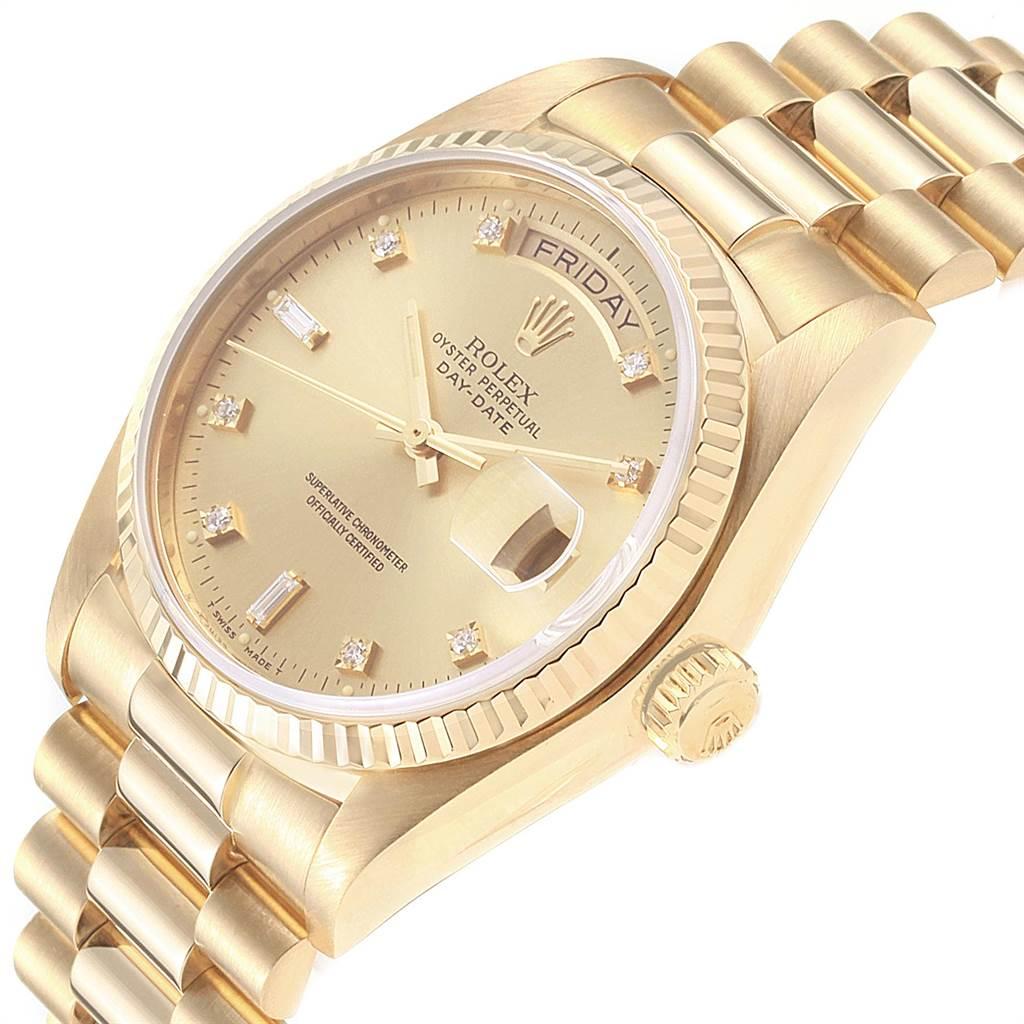 Rolex President Day Date 18 Karat Yellow Gold Diamond Men's Watch 18038 For Sale 3