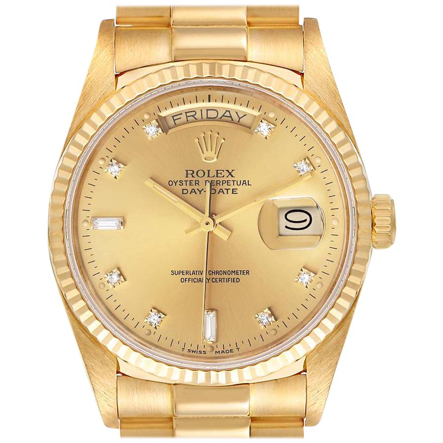 Rolex President Day-Date 18k Yellow Gold Diamond Mens Watch 18038