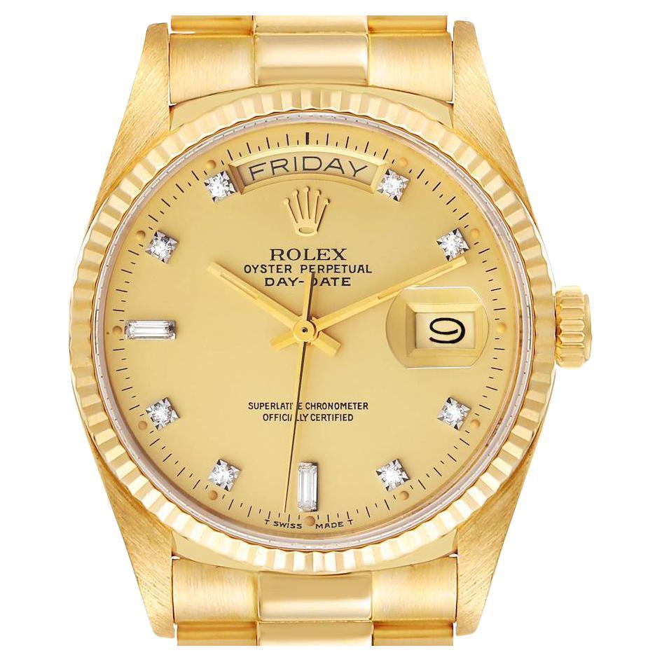 Rolex President Day-Date 18k Yellow Gold Diamond Mens Watch 18038 For Sale