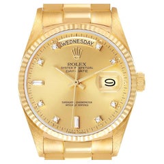 Rolex President Day-Date 18k Yellow Gold Diamond Mens Watch 18038