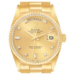 Used Rolex President Day-Date 18k Yellow Gold Diamond Mens Watch 18038