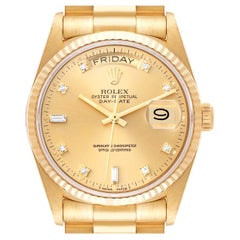 Rolex President Day-Date 18k Yellow Gold Diamond Mens Watch 18038