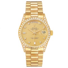 Rolex President Day-Date 18k Yellow Gold Diamond Mens Watch 18138