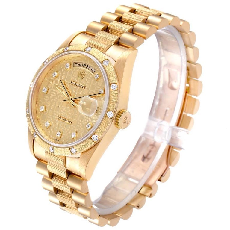 Rolex President Day-Date 18K Yellow Gold Diamond Mens Watch 18308 For ...