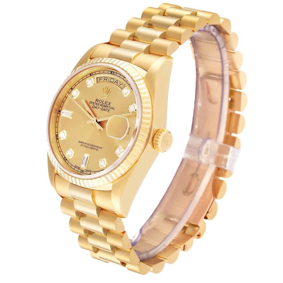Rolex President Day-Date 18k Yellow Gold Diamond Watch 18038 Box Service Card In Excellent Condition In Atlanta, GA