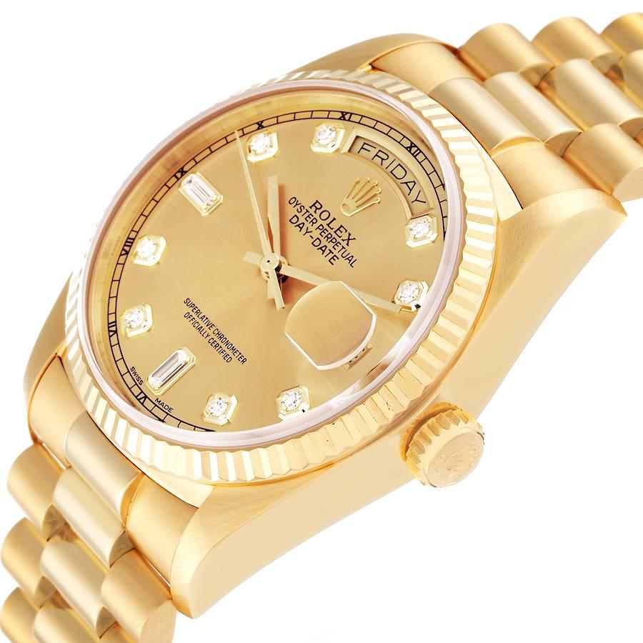Men's Rolex President Day-Date 18k Yellow Gold Diamond Watch 18038 Box Service Card