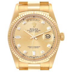 Rolex President Day-Date 18k Yellow Gold Diamond Watch 18038 Box Service Card