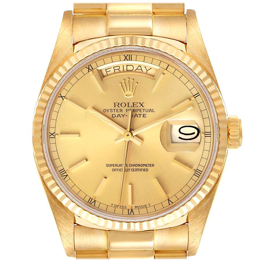 Rolex President Day-Date 18k Yellow Gold Mens Watch 18038 For Sale