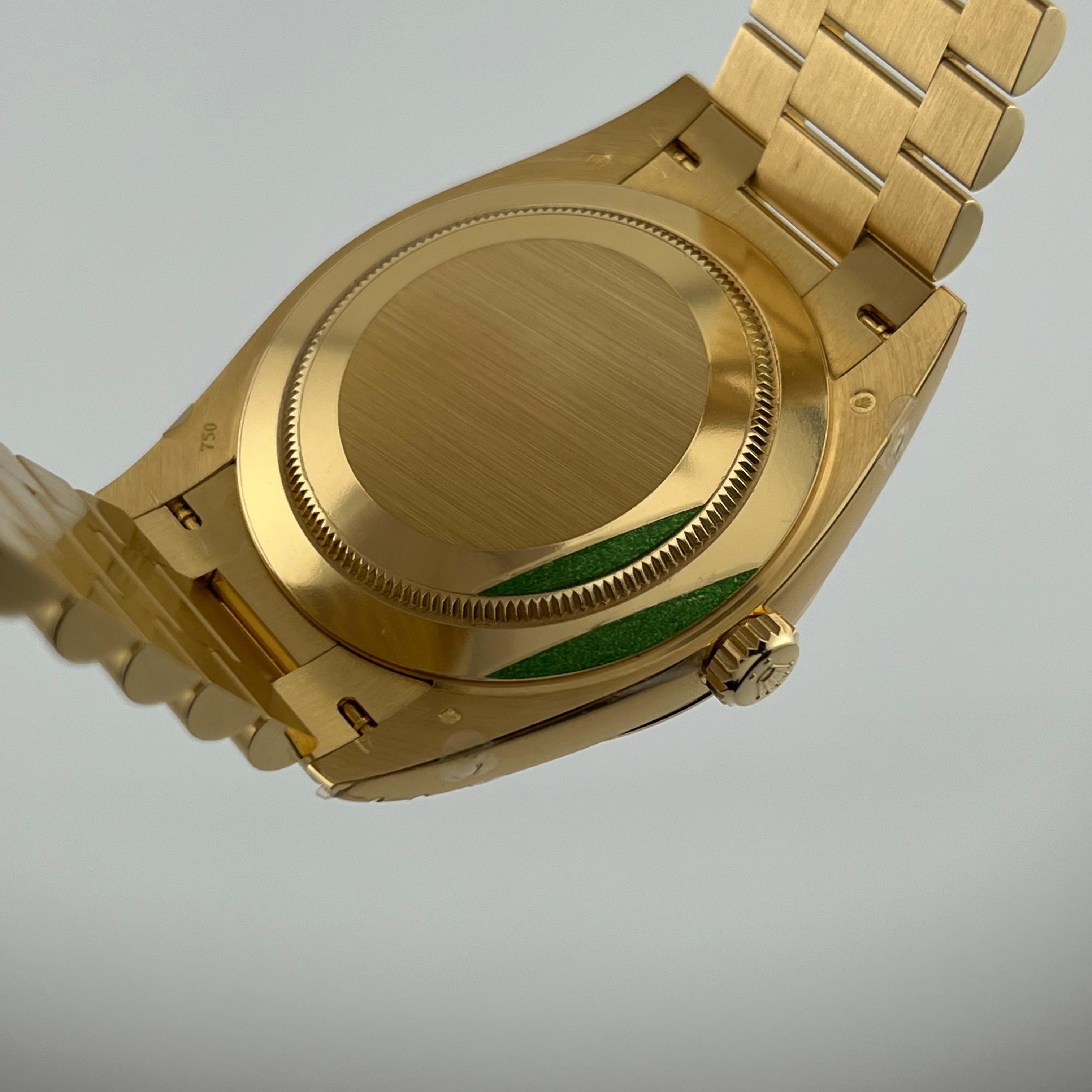 Rolex President Day Date 228238 40mm Black Baguette Diamond 18K Gold w/ STICKERS For Sale 5