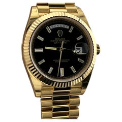 Rolex President Day Date 228238 40mm Black Baguette Diamond 18K Gold w/ STICKERS
