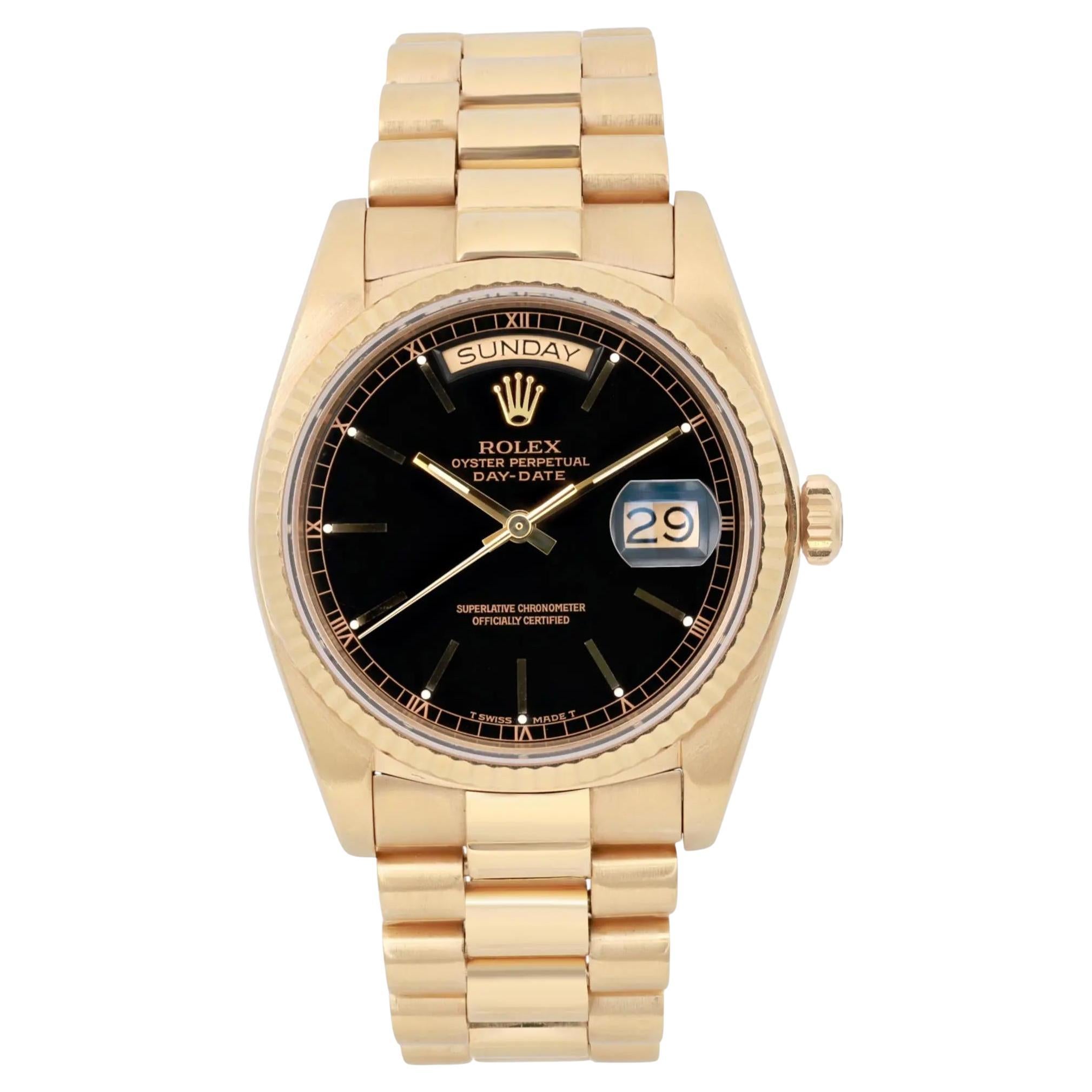 Rolex President Day-Date 36 Or jaune 18K Cadran noir Montre homme 18038