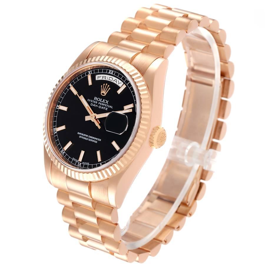 Rolex President Day Date 36 Everose Gold Schwarzes Zifferblatt Herrenuhr 118235 im Angebot 1