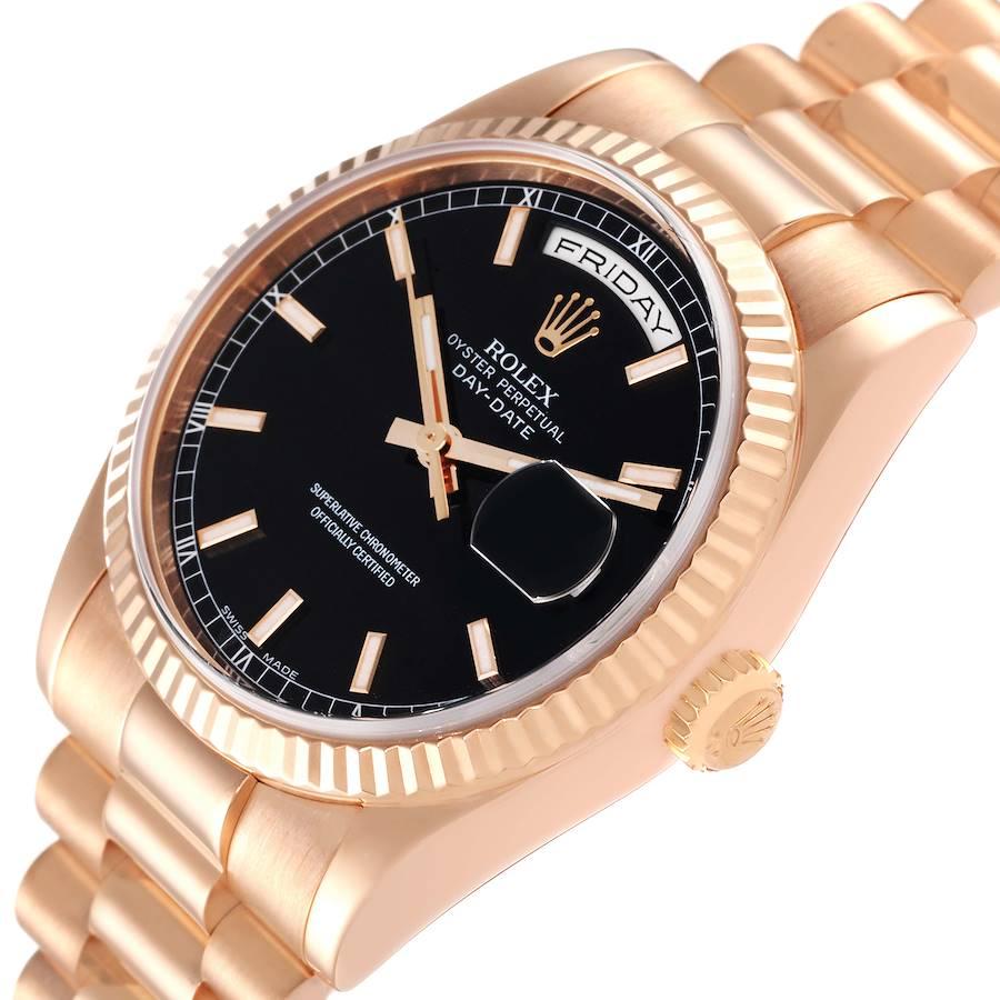 Rolex President Day Date 36 Everose Gold Schwarzes Zifferblatt Herrenuhr 118235 im Angebot 2