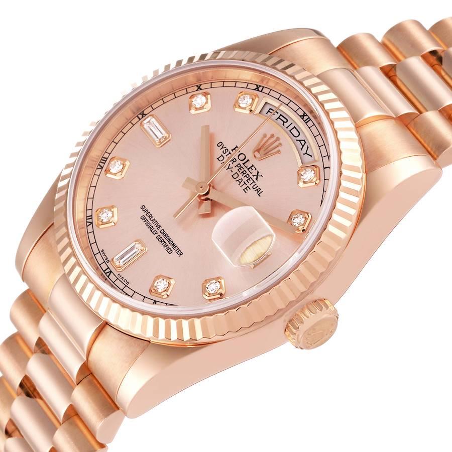 Rolex President Day Date 36 Everose Gold Diamond Mens Watch 118235 Box Card In Excellent Condition In Atlanta, GA