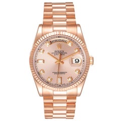 Rolex President Day Date 36 Everose Gold Diamond Mens Watch 118235