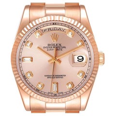 Rolex President Day Date 36 Everose Gold Diamond Mens Watch 118235