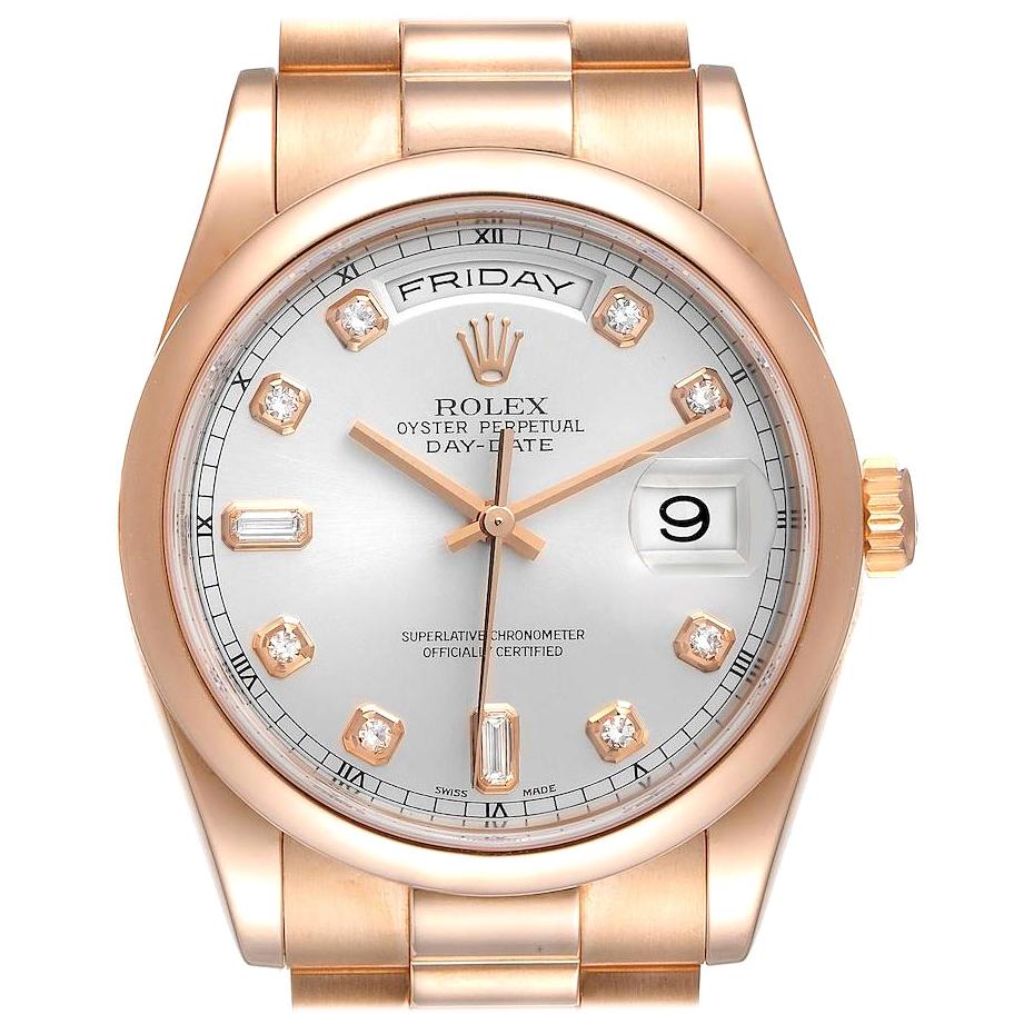 Rolex President Day Date 36 Rose Gold Diamond Mens Watch 118205 Box Papers