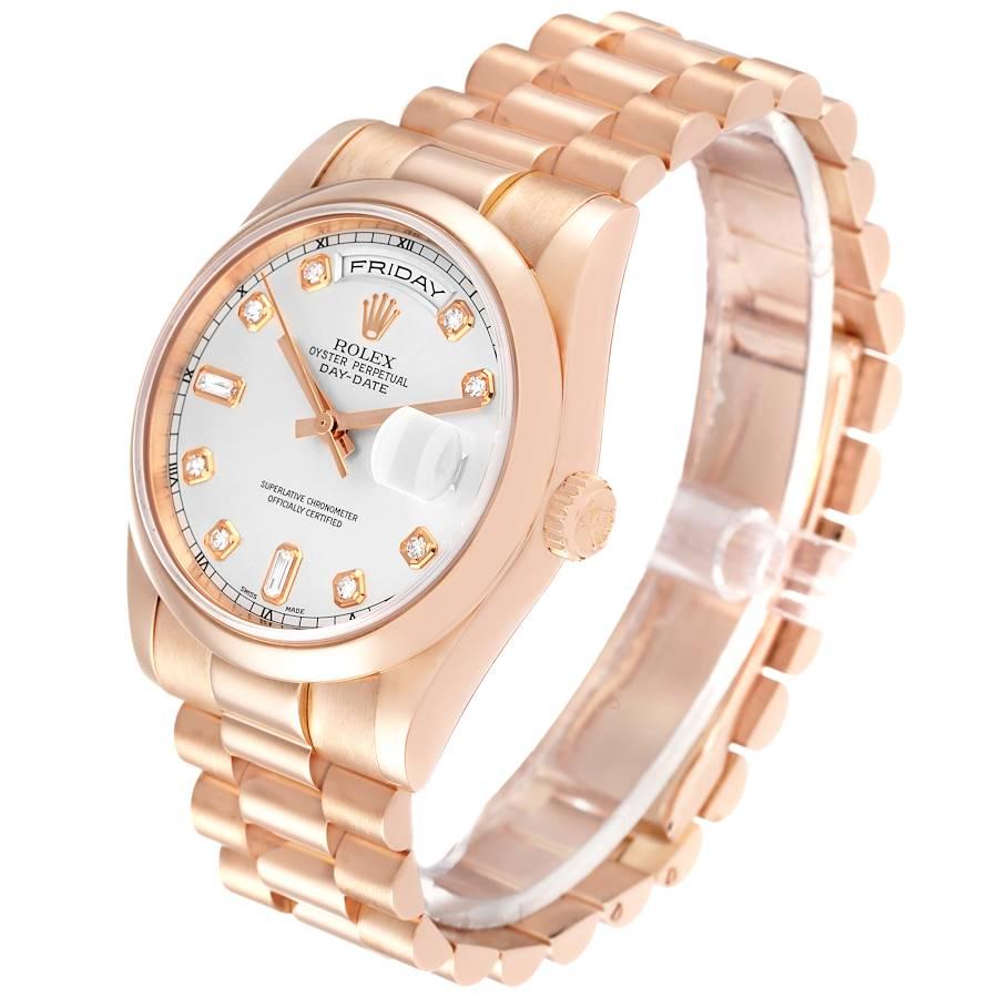 Rolex President Day Date 36 Rose Gold Diamond Mens Watch 118205 In Excellent Condition For Sale In Atlanta, GA