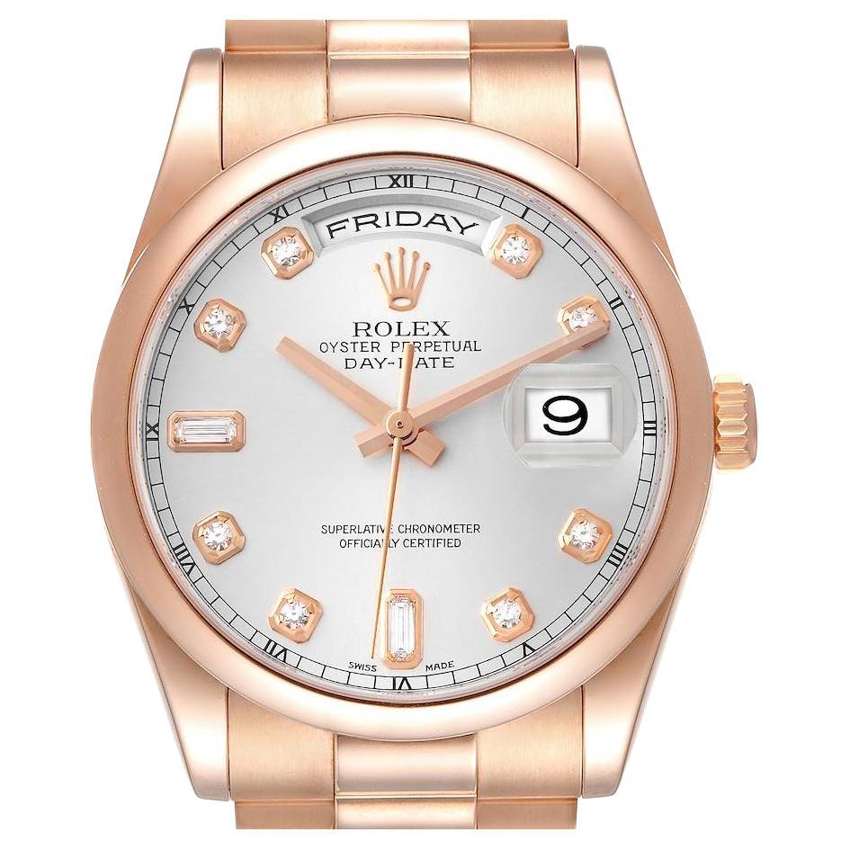 Rolex President Day Date 36 Rose Gold Diamond Mens Watch 118205 For Sale