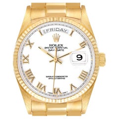 Rolex President Day-Date 36 White Dial Yellow Gold Mens Watch 18038