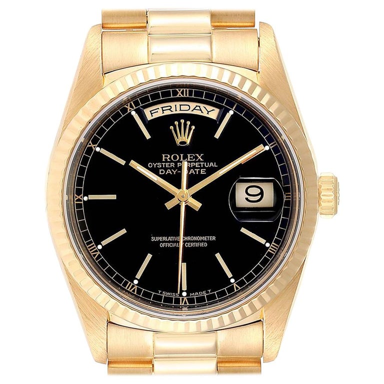 Rolex President Day-Date 36 Yellow Gold Black Dial Men's Watch 18238 ...