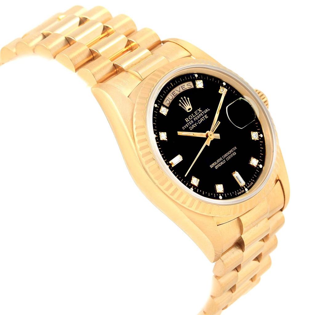 Rolex President Day-Date 36 Yellow Gold Black Diamond Dial Watch 18238 In Excellent Condition In Atlanta, GA