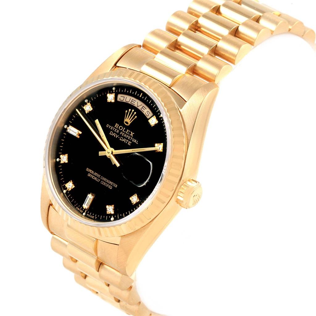 Men's Rolex President Day-Date 36 Yellow Gold Black Diamond Dial Watch 18238