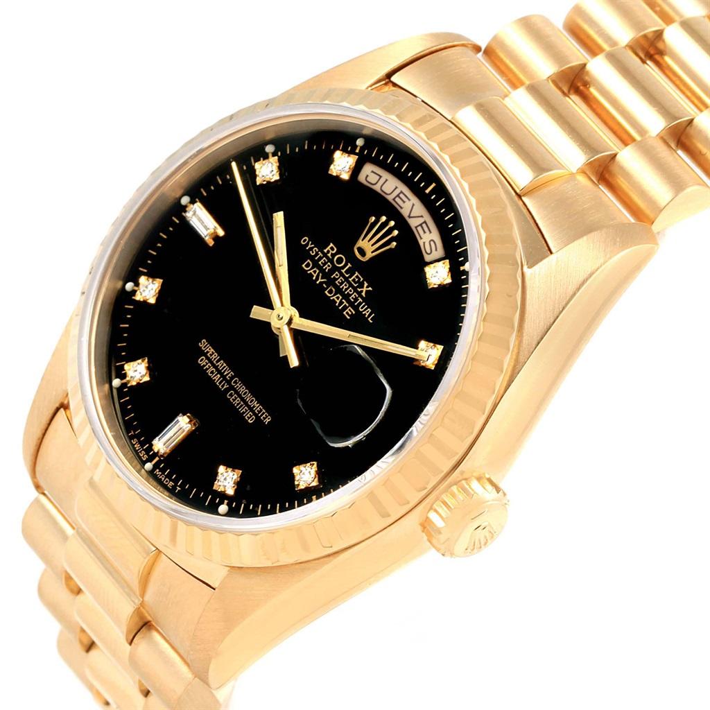 Rolex President Day-Date 36 Yellow Gold Black Diamond Dial Watch 18238 1