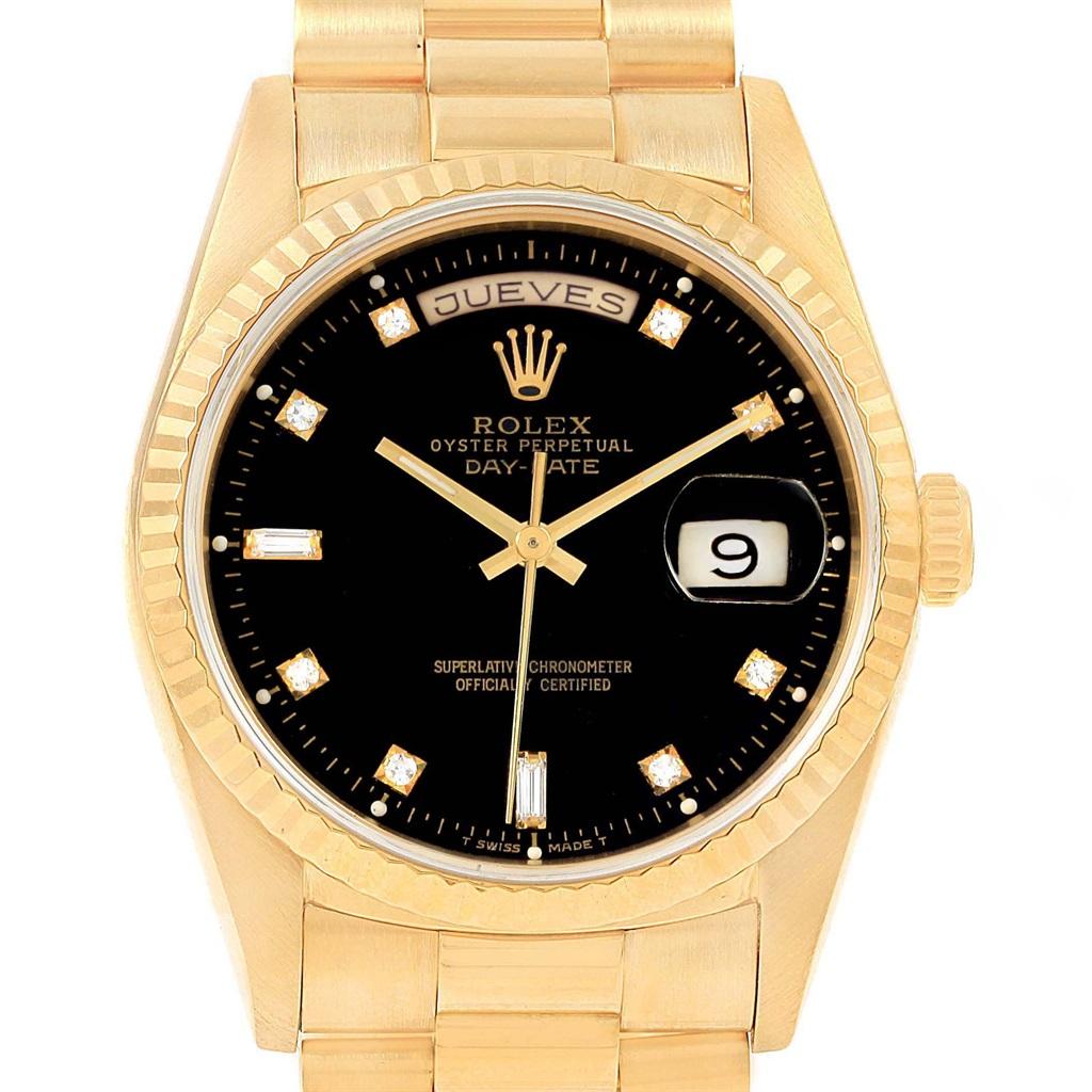 Rolex President Day-Date 36 Yellow Gold Black Diamond Dial Watch 18238