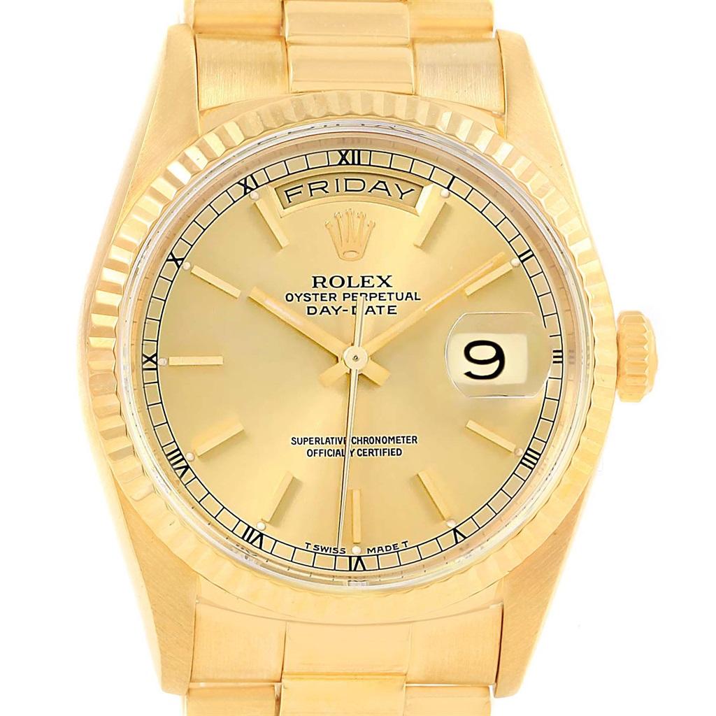 Rolex President Day-Date 36 Yellow Gold Champagne Dial Men's Watch 18238 In Excellent Condition In Atlanta, GA