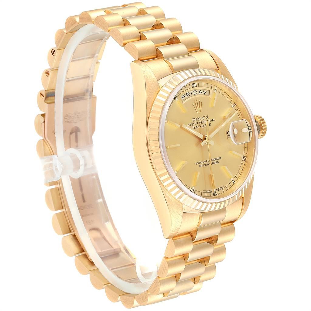 Rolex President Day-Date 36 Yellow Gold Champagne Dial Men's Watch 18238 In Excellent Condition For Sale In Atlanta, GA