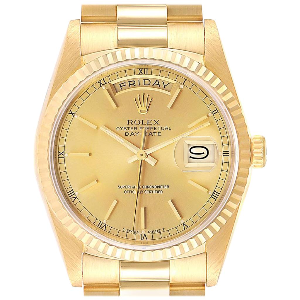 Rolex President Day-Date 36 Yellow Gold Champagne Dial Men's Watch 18238 For Sale