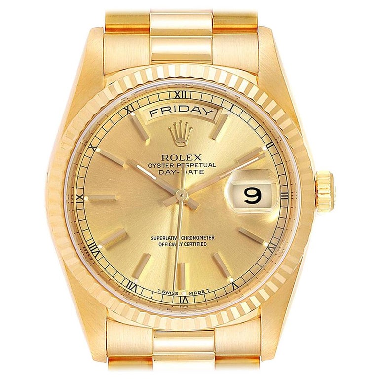 Rolex President Day-Date 36 Yellow Gold Champagne Dial Men's Watch ...