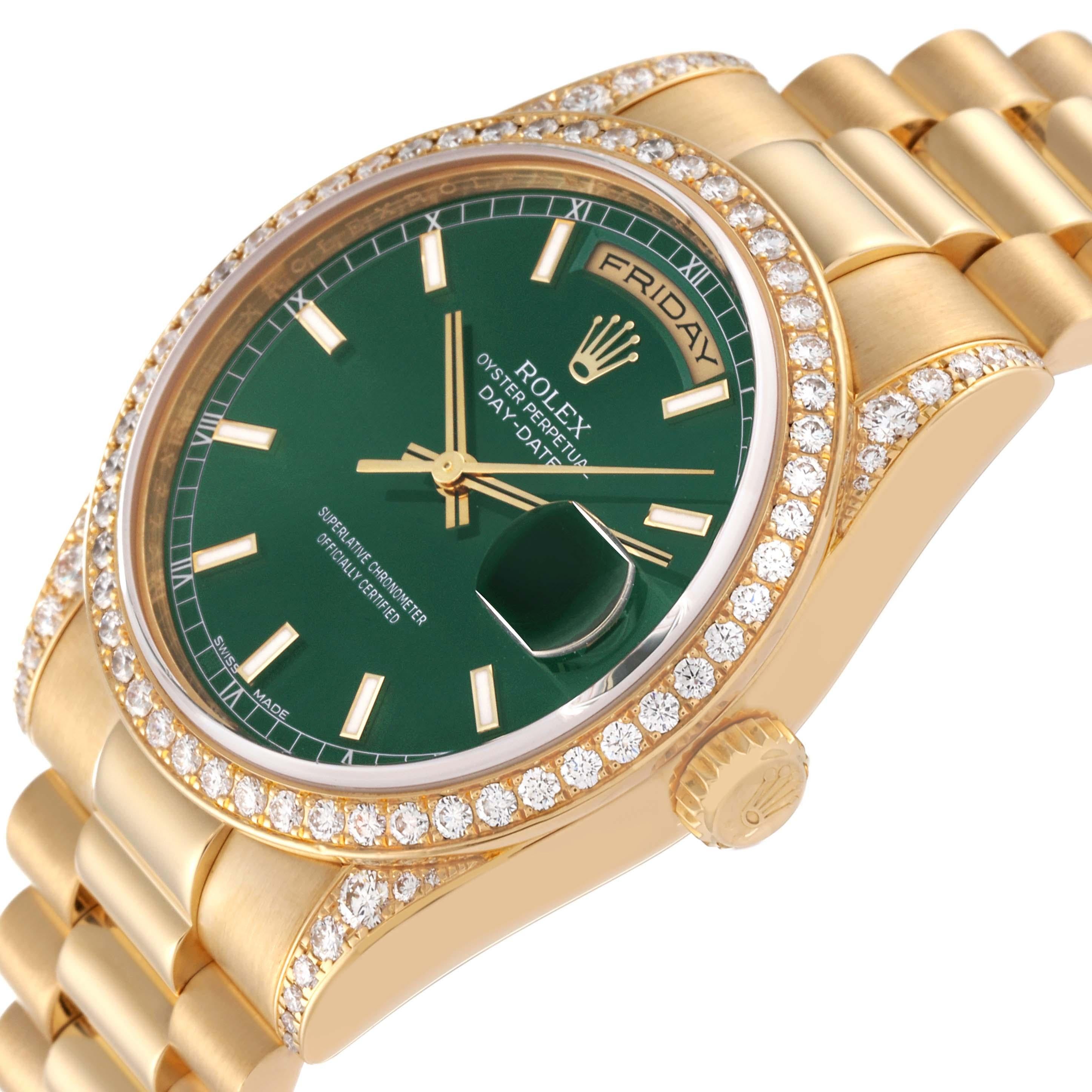 Rolex President Day-Date 36 Yellow Gold Diamond Mens Watch 118388 Box Card In Excellent Condition For Sale In Atlanta, GA