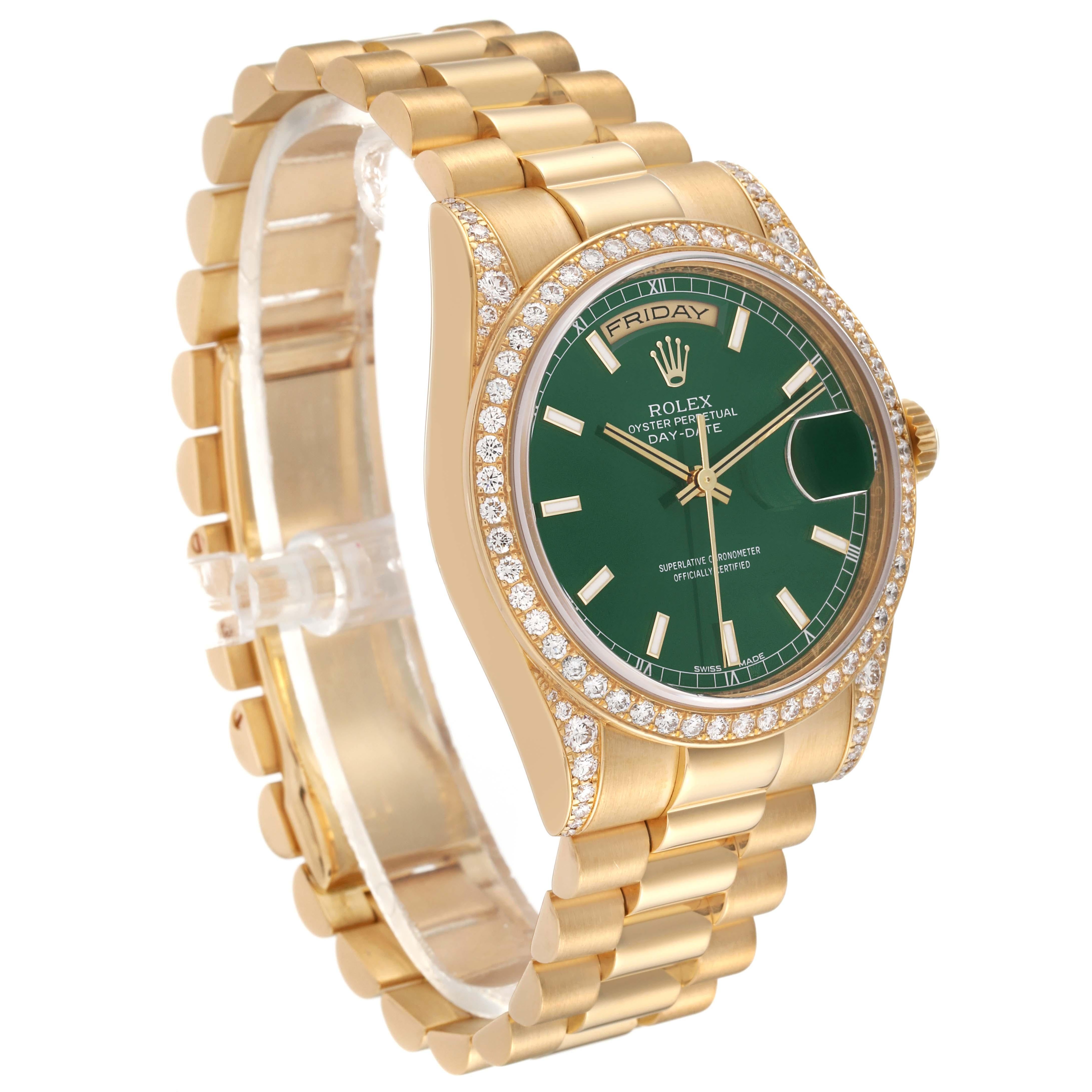 Rolex President Day-Date 36 Yellow Gold Diamond Mens Watch 118388 Box Card For Sale 2