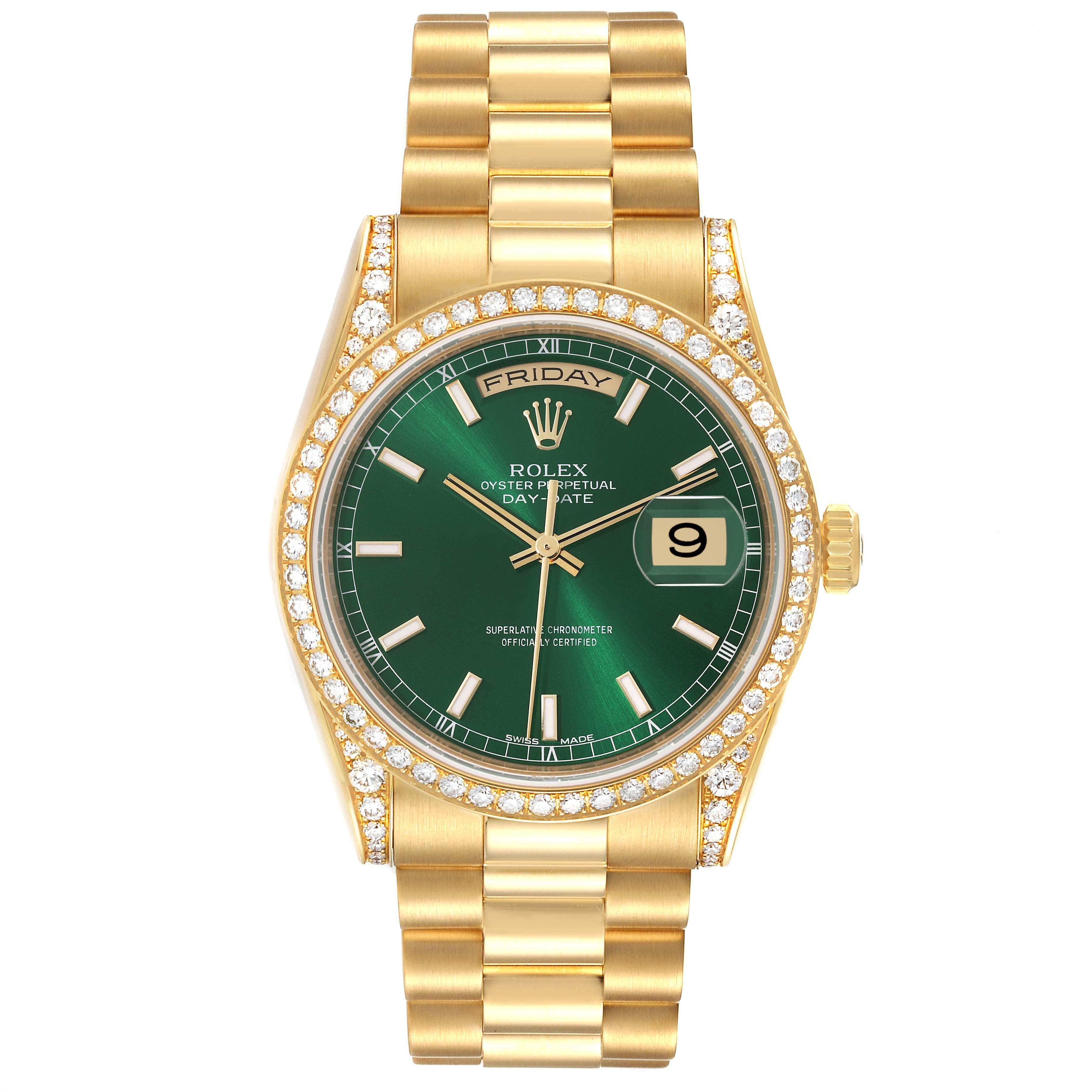 Rolex President Day-Date 36 Yellow Gold Diamond Mens Watch 118388 Box Card For Sale 3