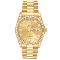 Rolex President Day-Date 36 Yellow Gold Diamond Mens Watch 118388