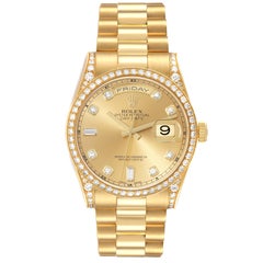 Rolex President Day-Date 36 Yellow Gold Diamond Mens Watch 118388