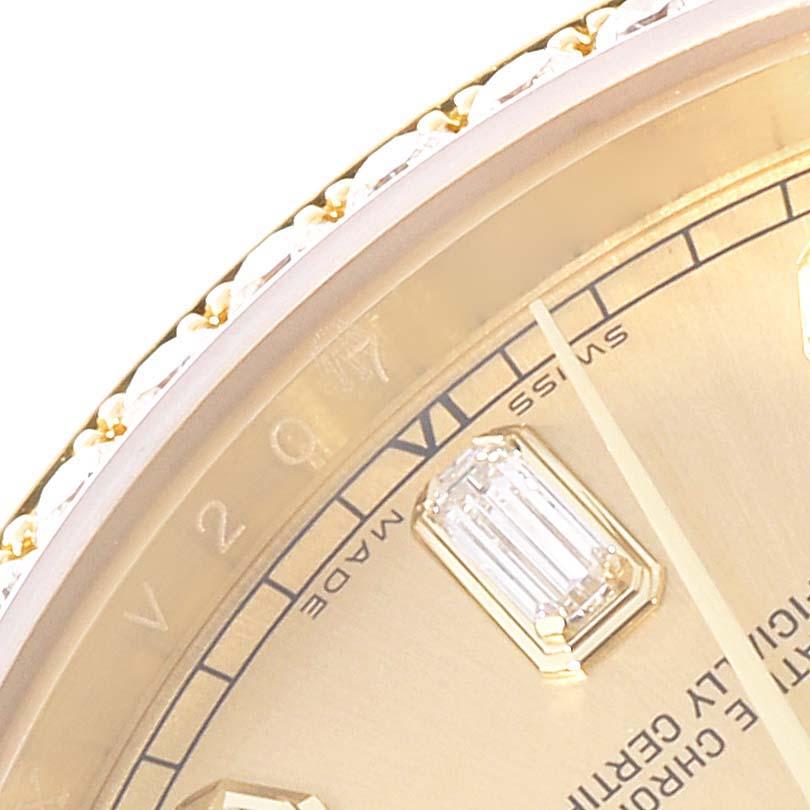 Rolex President Day-Date 36 Yellow Gold Diamond Mens Watch 118388. Mouvement automatique à remontage automatique, officiellement certifié chronomètre. Double fonction de réglage rapide. Boîtier en or jaune 18 carats d'un diamètre de 36,0 mm. Logo