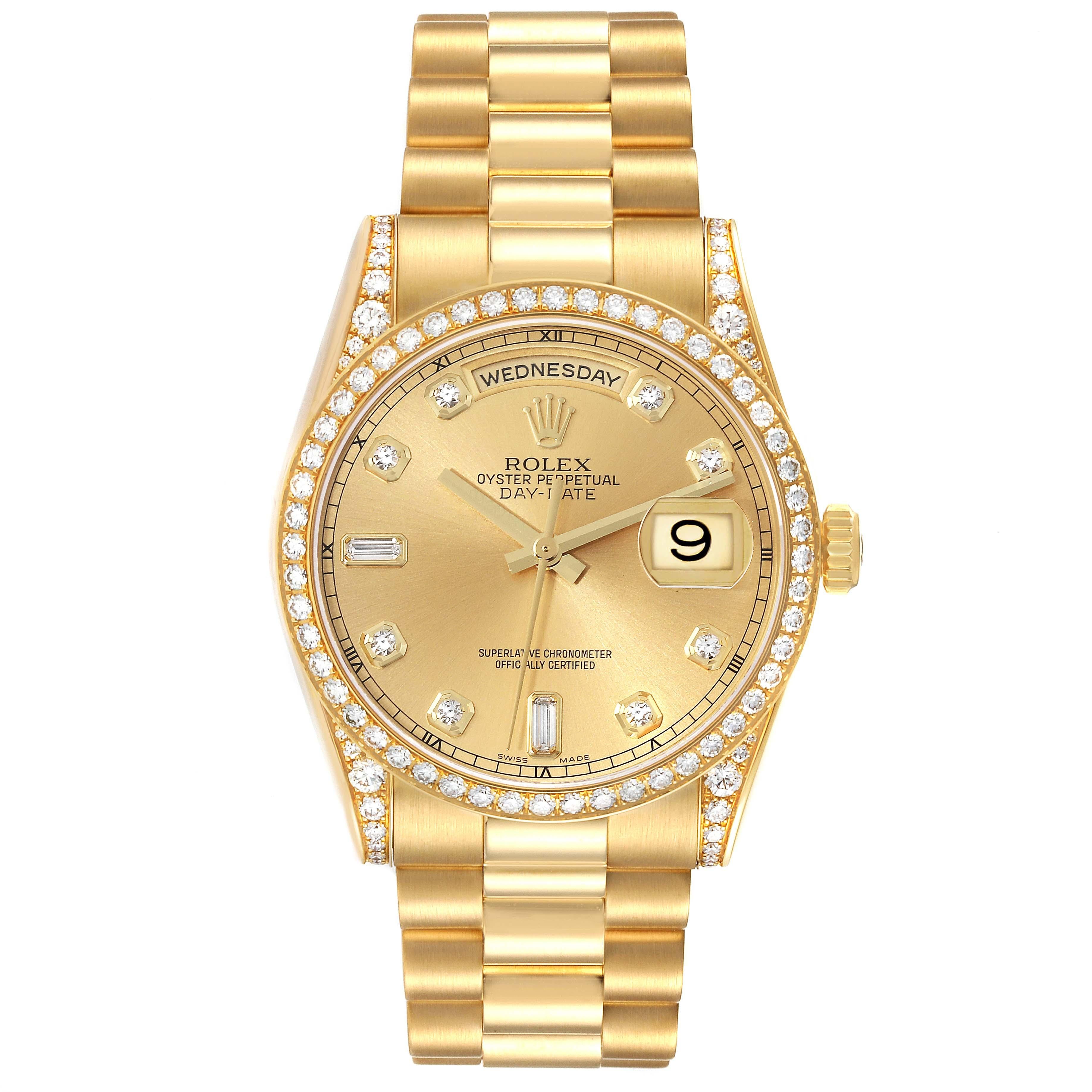 Rolex President Day-Date 36 Yellow Gold Diamond Mens Watch 118388 For Sale 3
