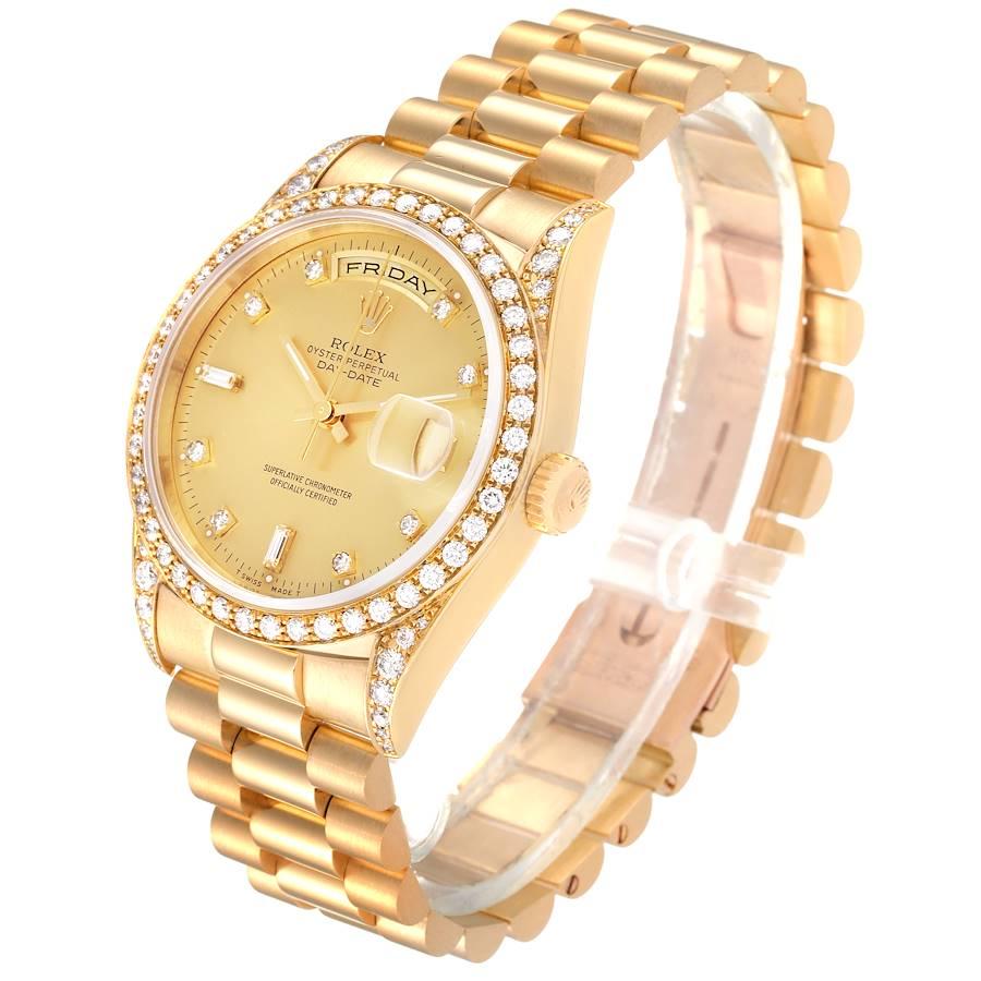 Rolex President Day-Date 36 Yellow Gold Diamond Mens Watch 18388 Box Papers In Excellent Condition For Sale In Atlanta, GA