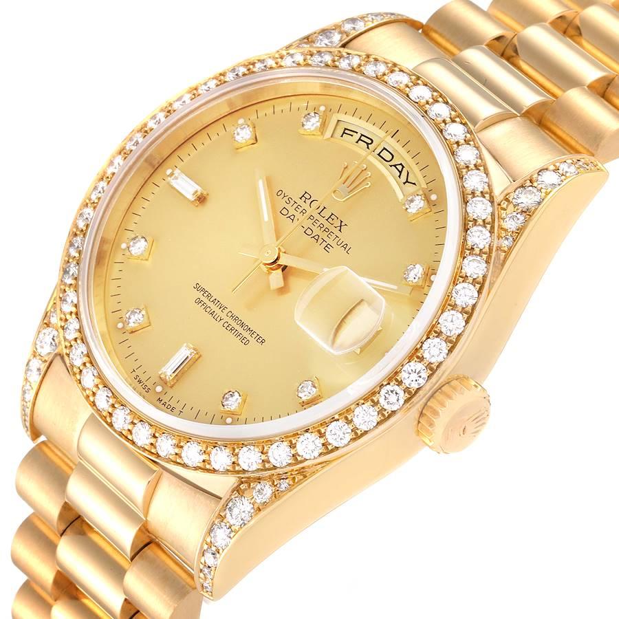 Men's Rolex President Day-Date 36 Yellow Gold Diamond Mens Watch 18388 Box Papers For Sale
