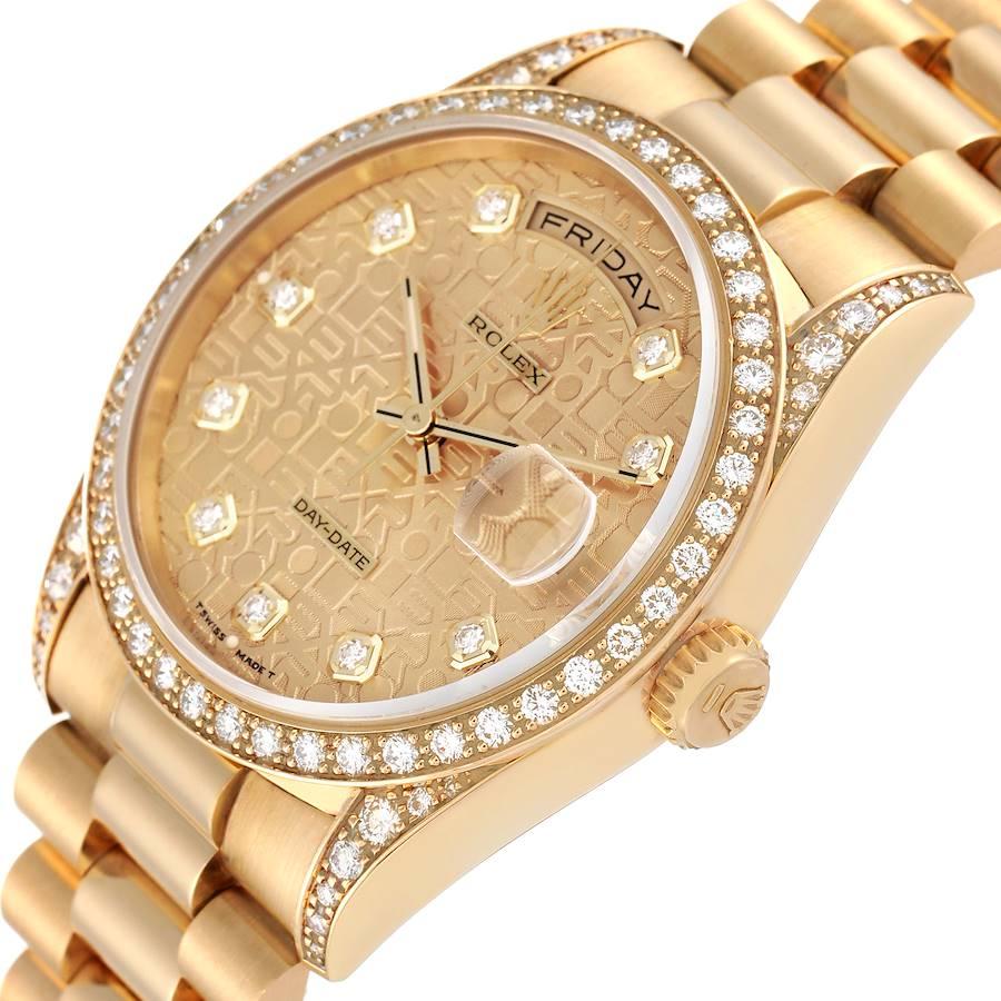 Rolex President Day-Date 36 Yellow Gold Diamond Mens Watch 18388 Box Papers In Excellent Condition In Atlanta, GA