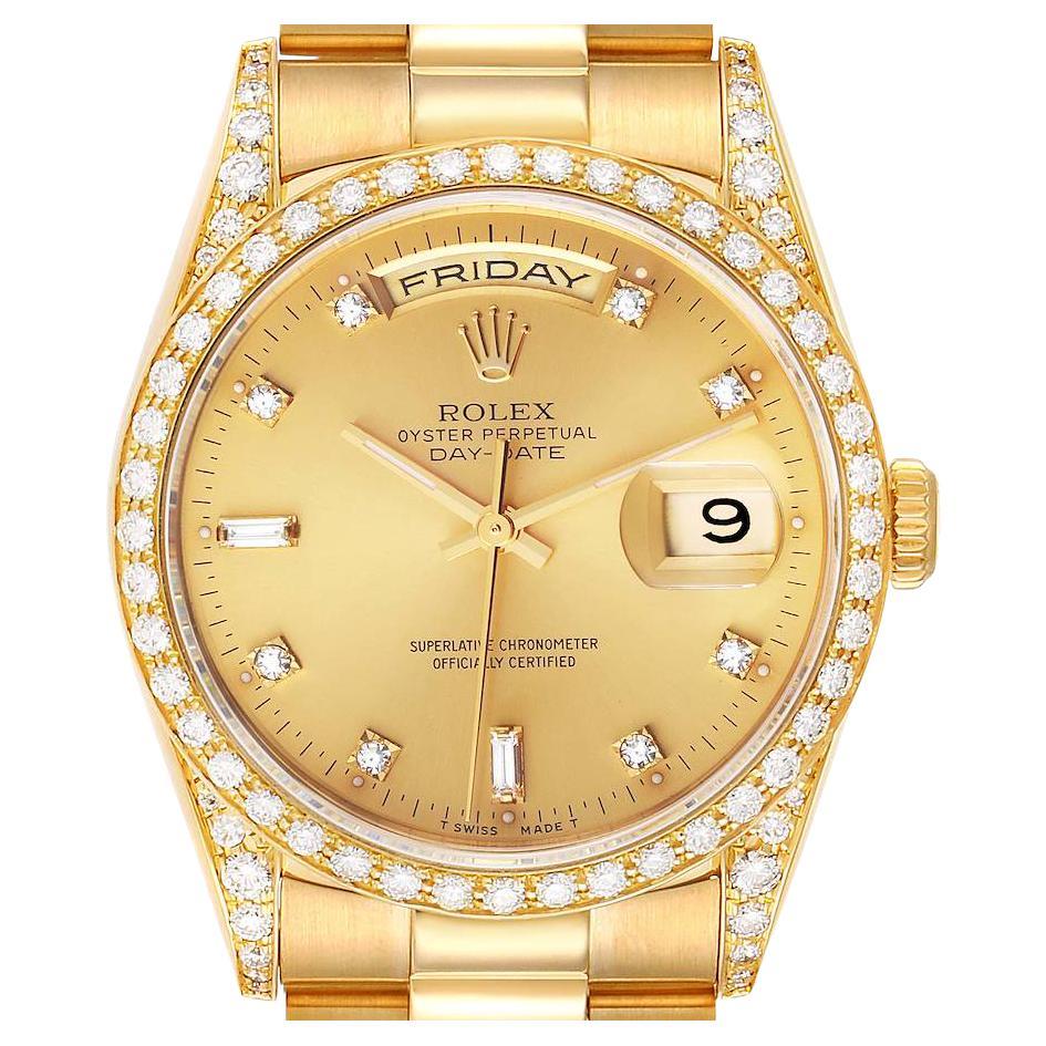 Rolex President Day-Date 36 Yellow Gold Diamond Mens Watch 18388 Box Papers For Sale