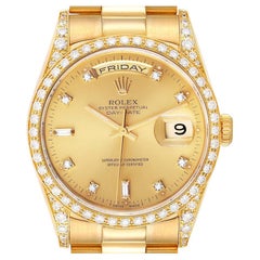 Rolex President Day-Date 36 Yellow Gold Diamond Mens Watch 18388 Box Papers
